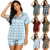 Women Short Sleeve Pajama Set Button Down Top with Collar and Matching Shorts Soft Casual Sleepwear Loungewear S To XXXXL