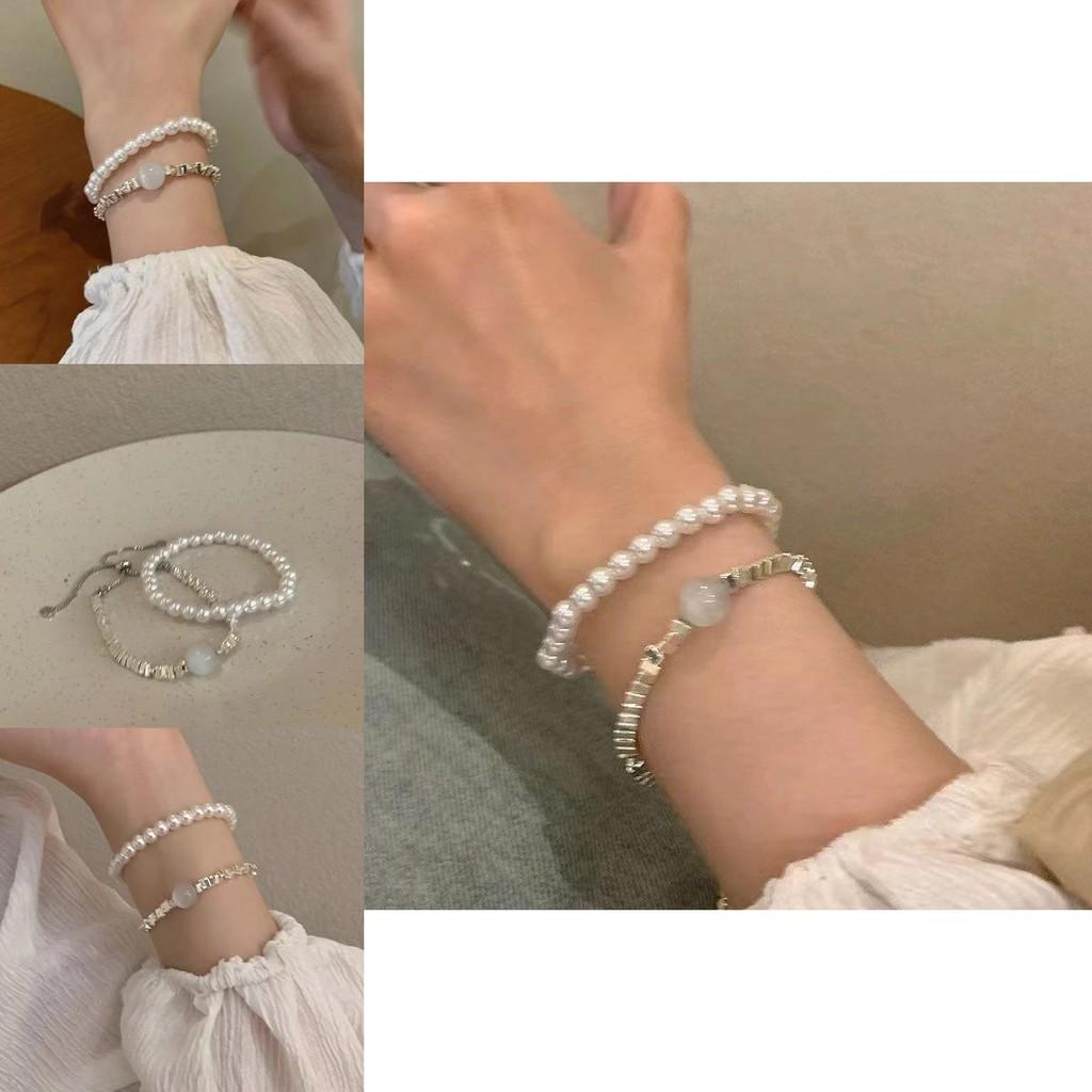 Trendy Summer 2024 Silver Pearl Bracelet Stylish Geometric Design For Women