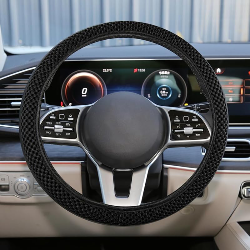 Elastic Stretch Steering Wheel Cover, Anti-Slip 15 Inch Microfiber Odorless Breathable Ice Silk Car Steering Wheel Protector, Easy Carry, Warm In