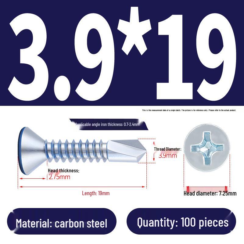 Phillips Flat Head Blue Zinc Plated Stainless Steel Self-Drilling & Self-Tapping Screws M3.9-M5.5