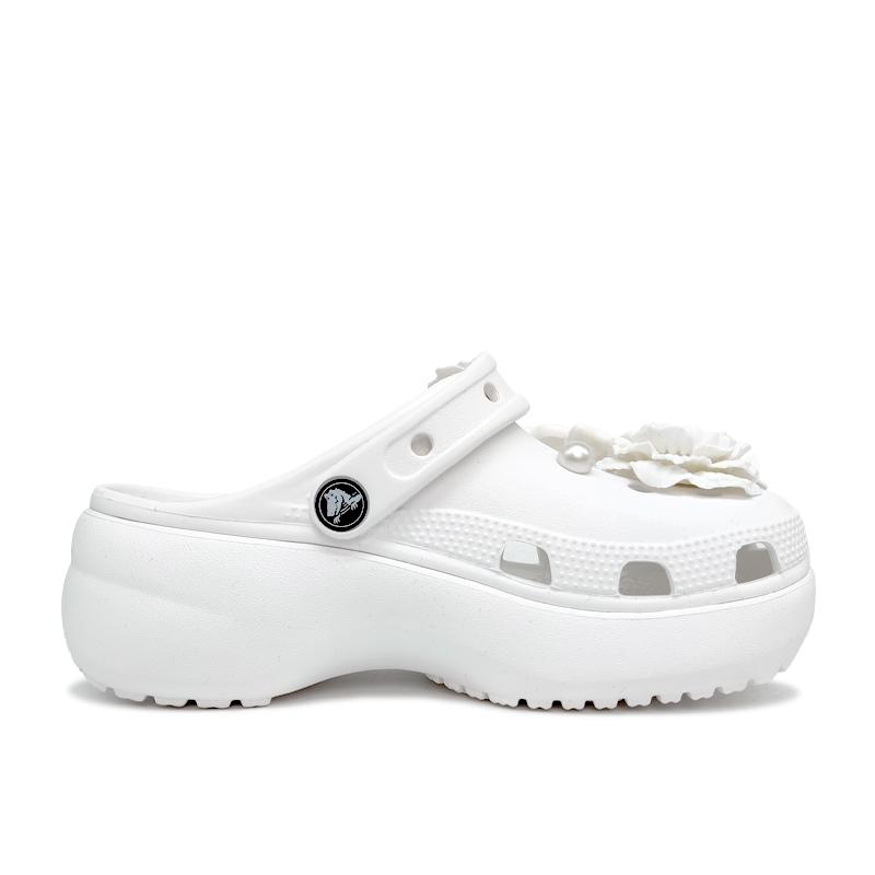 Crocs Classic Platform Clog Aoyama Camellia Simple and Versatile Fashion Trend Casual Hole Shoes Women's White