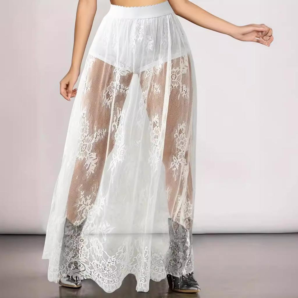 European and American women's summer new dark gothic lace sheer skirt, long skirt, gothic trending buzzword