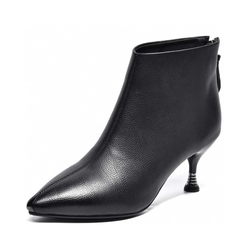 Fashion pointed toe bare boots early autumn new first-layer cowhide iron bag pointed rear zipper fashion short boots ankle boots