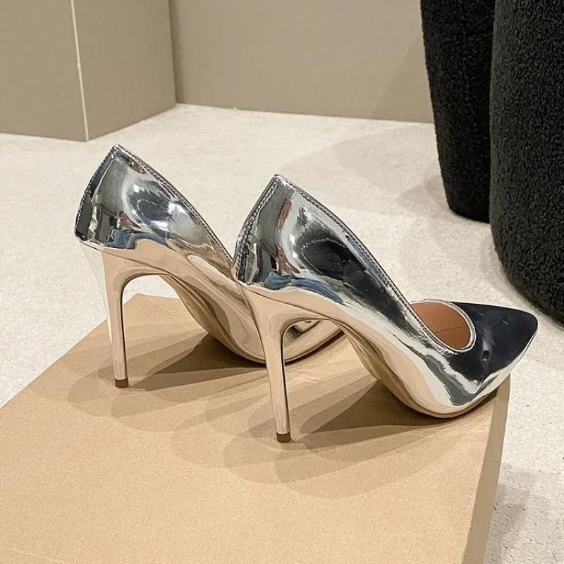 Zacht Leer Zilver Goud Hoge Hakken 8/10cm Schoen Dames Pumps Puntige Neus Kantoorvrouw Bruidsschoenen