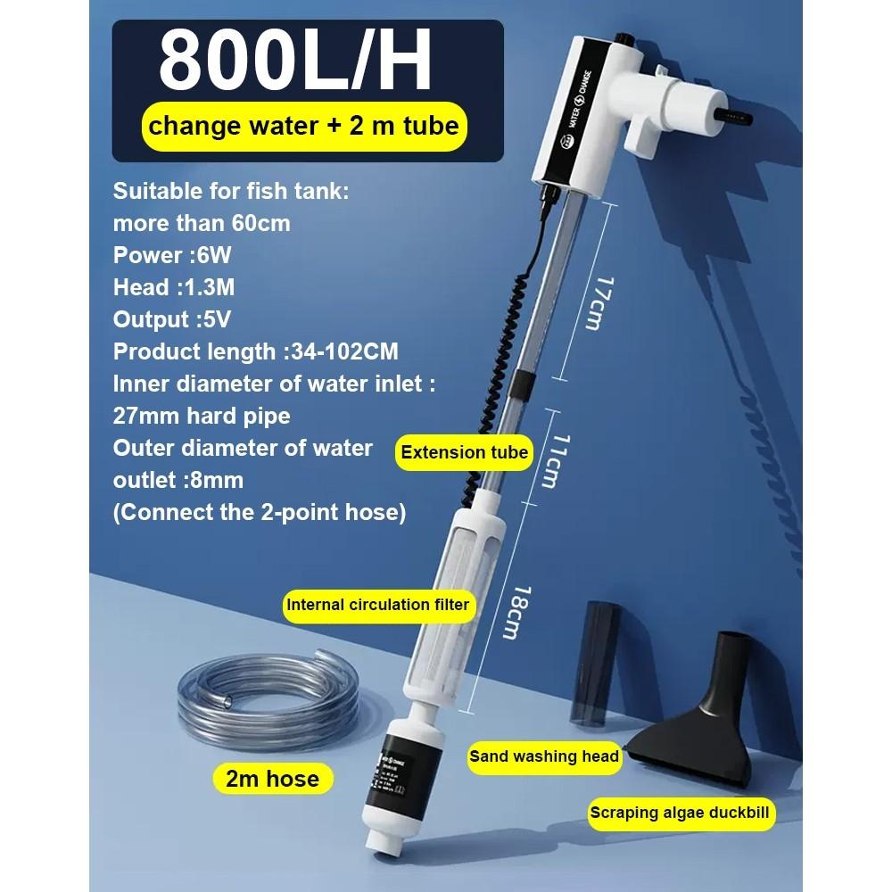 

Fish Tank Water Changer Electric Sand-washing Toilet Absorber Cleaning Handy Tool Fish Tank Water Sucking Device Pump Black White 800L