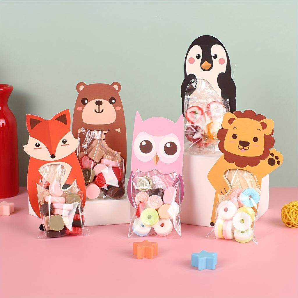50Pcs Cartoon Packaging Bundle - Candy Bags with Animal Cards, Ideal for Baking, Jewelry & Gift Wrapping