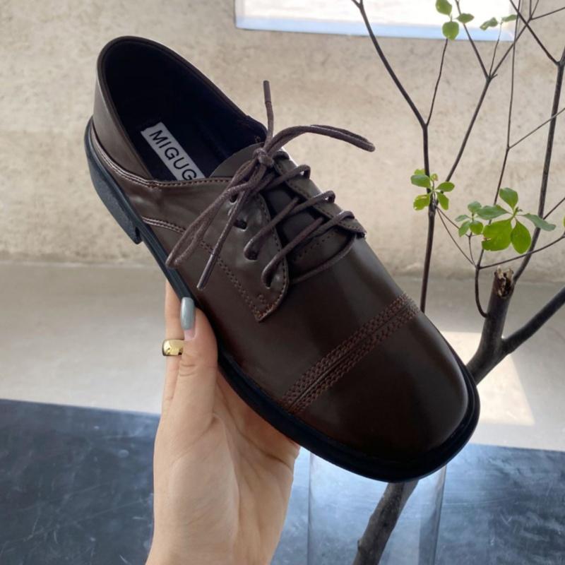 Fashion 2025 British Style Lace Up Flat Shoes Women's Leather Square Toe High Quality Soft Comfortable Loafers Casual Daily LeatherShoes