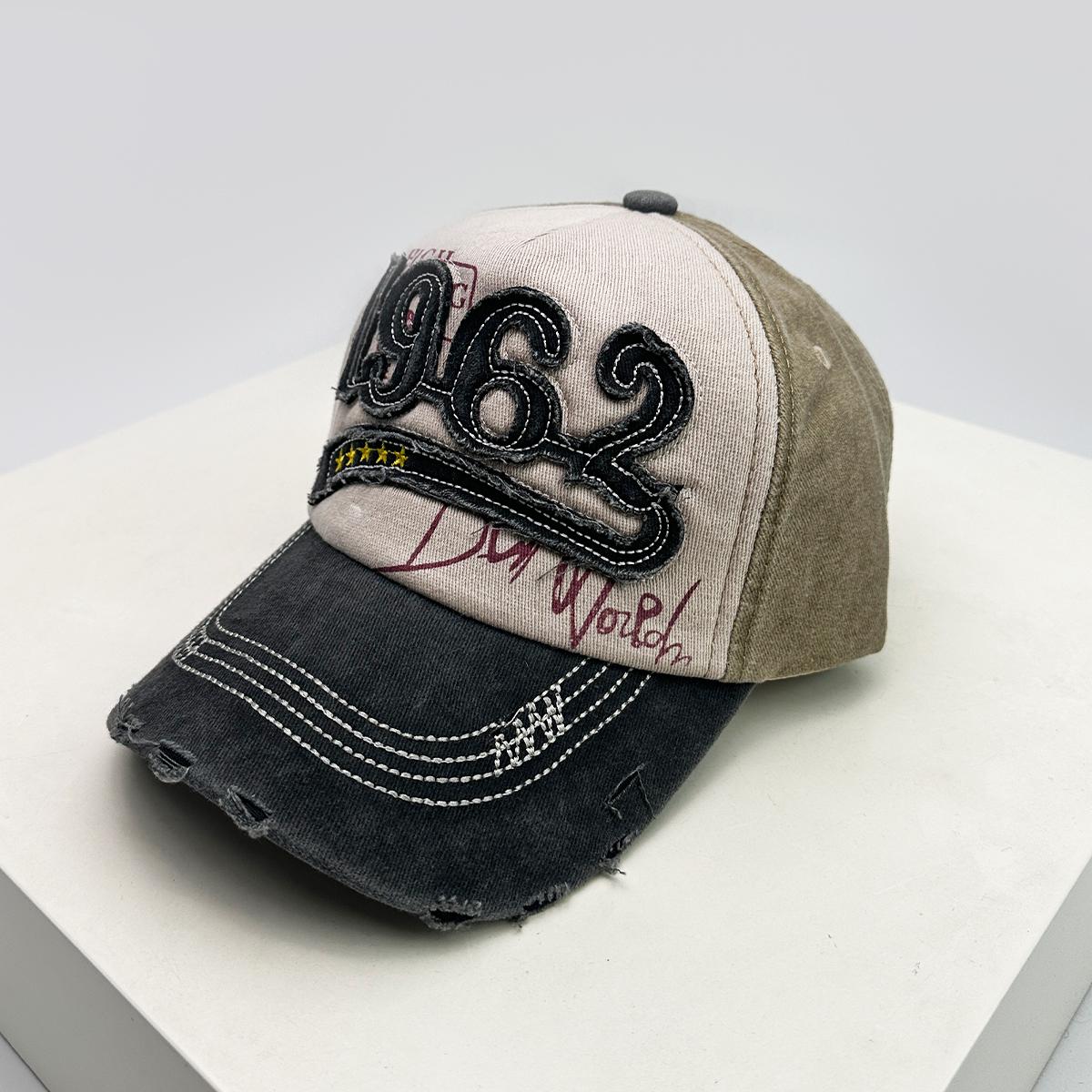 

New Unisex Patch 1962 Letters Broken Style Baseball Hats Sunshade Color Block Versatile American Vintage Peaked Caps Fashion Ins 52-60cm