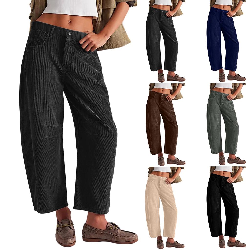 Women's Corduroy Pants Casual Women's Solid Color Corduroy Loose Straight Pants