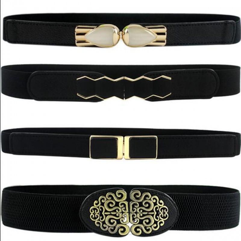 Womens Stylish Pu Elastic Waist Belt Versatile For Dresses And Skirts In Black Minimalist