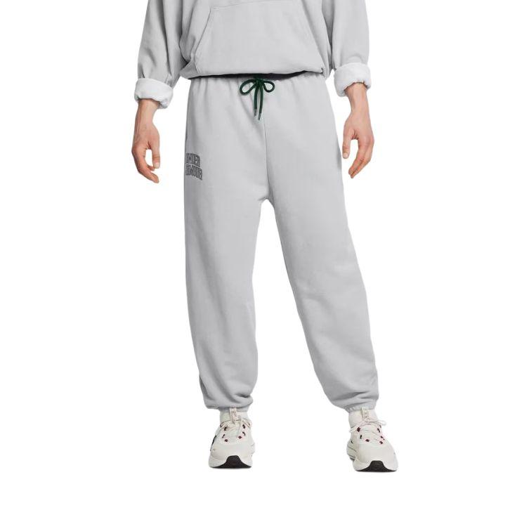 Under Armour Icon Hwt Terry Letter Print Breathable Comfortable Mid Waist Casual Pants Men Pants Light-Gray 1386551-011