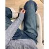Women's Plus Size Retro Blue Velvet-Lined Straight-Leg High-Waist Jeans - Winter Slimming Wide-Leg Pants