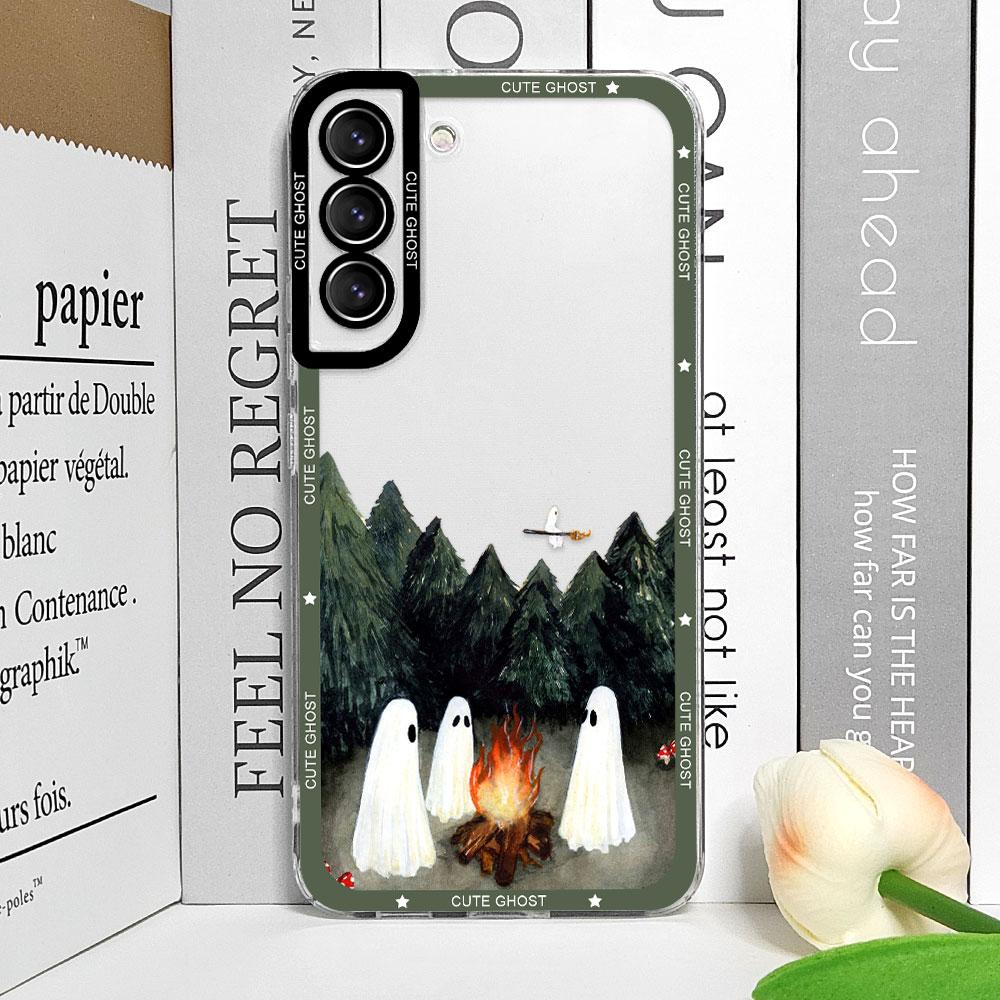 

Cute Ghost Sunflower Art Case for Samsung Galaxy S22 S 21 S23 S24 S25 Ultra Plus FE 5G Shockproof Soft Clear Phone Covers Fundas For SamsungS24 Ultra