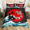 Japanese Goldfish Soft Duvet Cover Set Fantasy Yin Yang Chery Blosom Flowers Warm Comforter Cover Set Blue Sea Wave Breathable Beding
