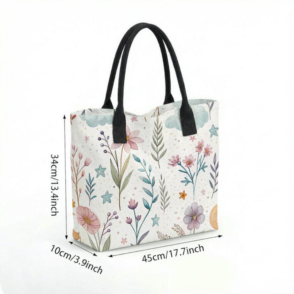  Floral Print Tote Bag Casual Stylish Large Capacity Daily Shopping Portable Handbag for Women