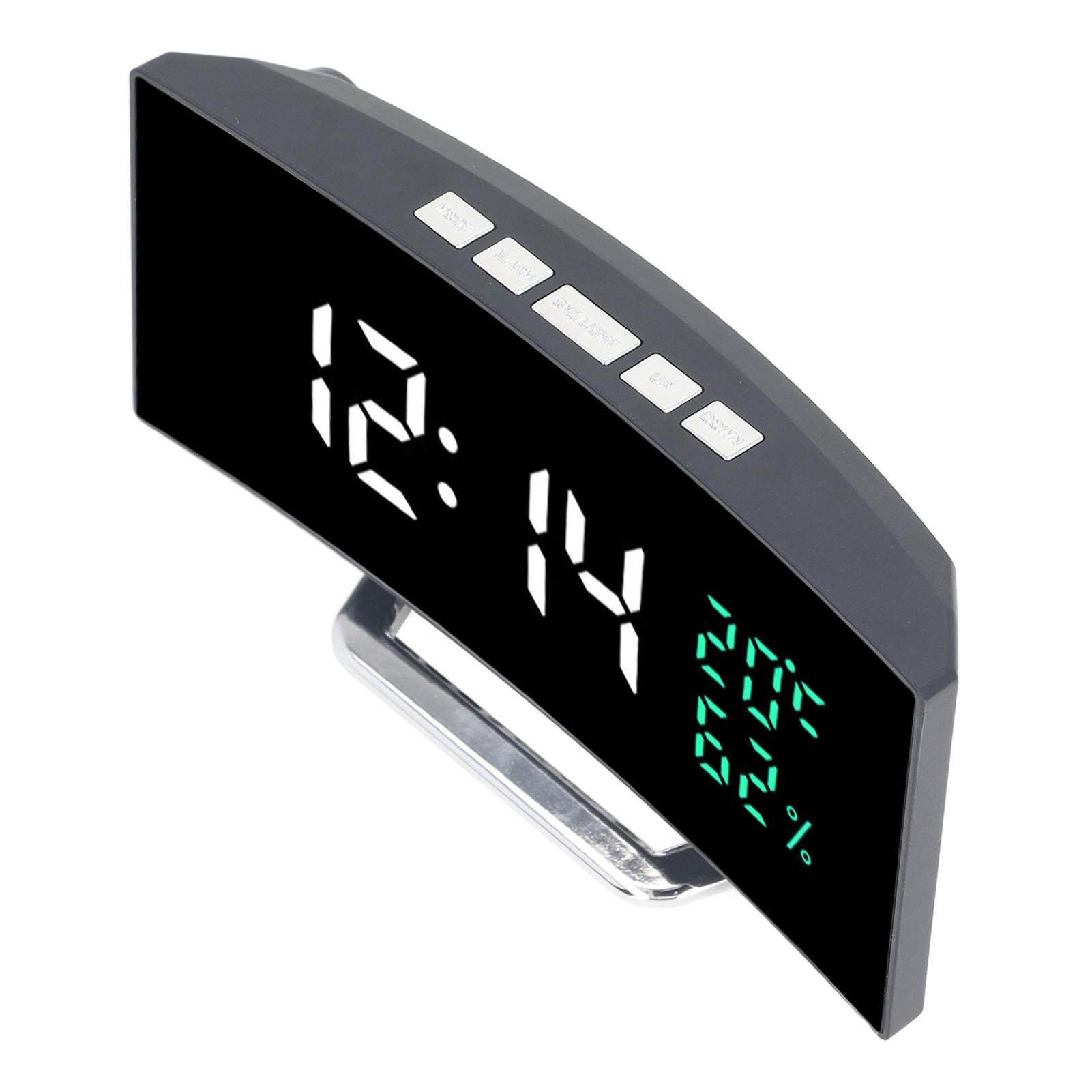 

LED Mirror Alarm Clock Curved Screen 12 24 Hour Temperature Humidity Display Snooze Mode Electric Alarm Clock
