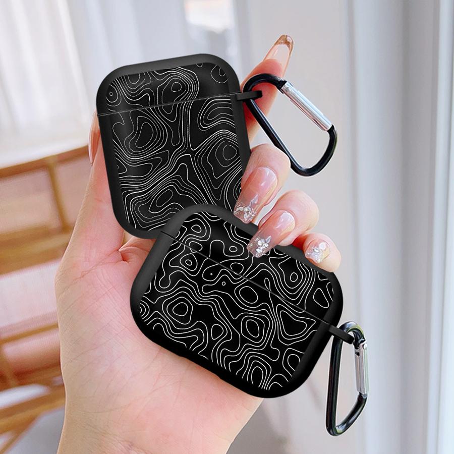 Black Line Print Case For Airpods 3 1 2 Pro Pro2 4 Pro3 Earphone Cases Cover