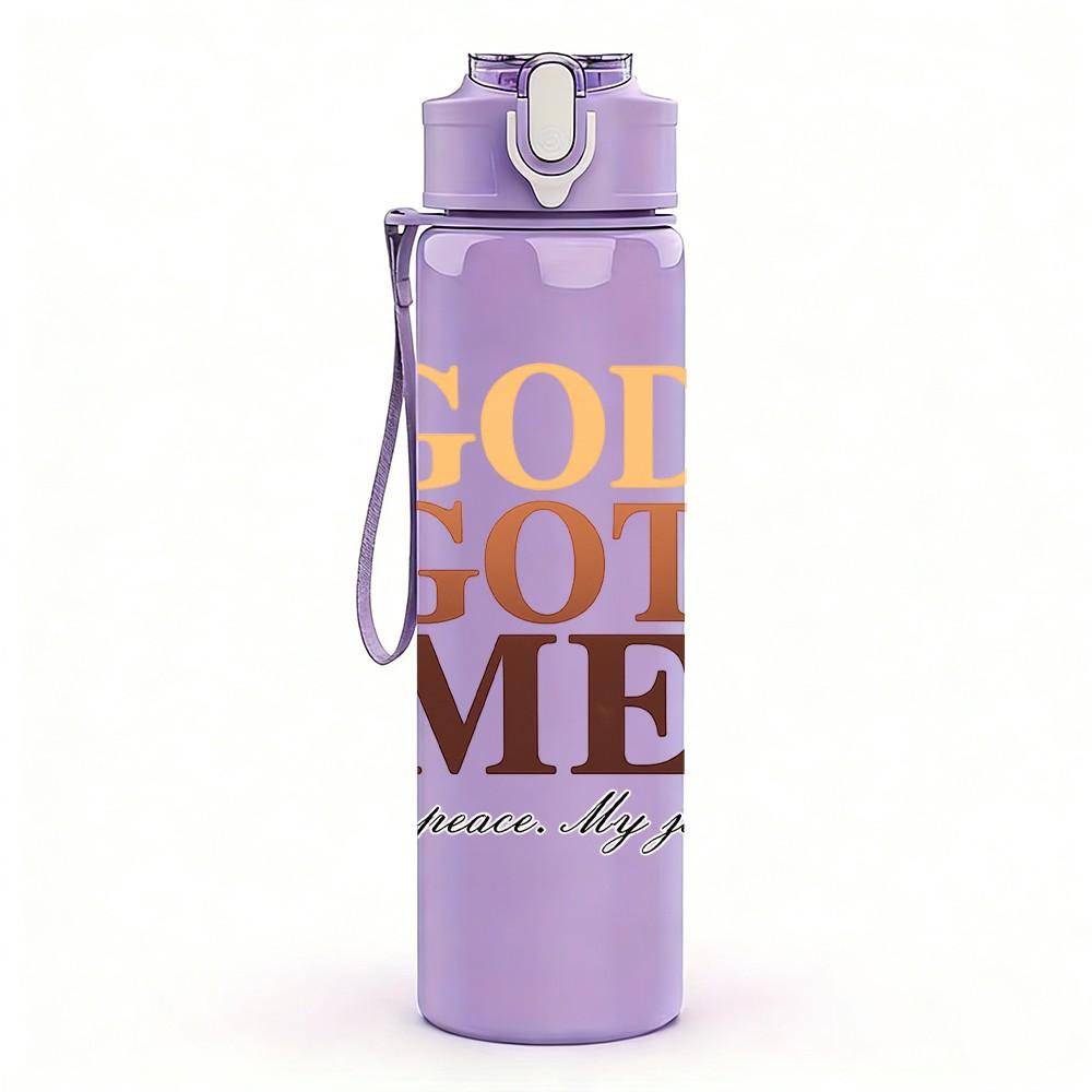 1PC God Got Me Retro Quote Print 750ml Color Plastic Sports Water Bottle Leakproof Flip Straw Lid Suitable for Sports Office Home Use