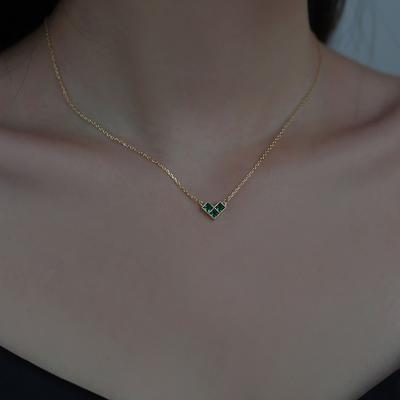 S925 Sterling Silver Emerald Pendant Necklace for Women Special-Interest Design Light Luxury Temperament Diamond Inlaid Clavicle Chain