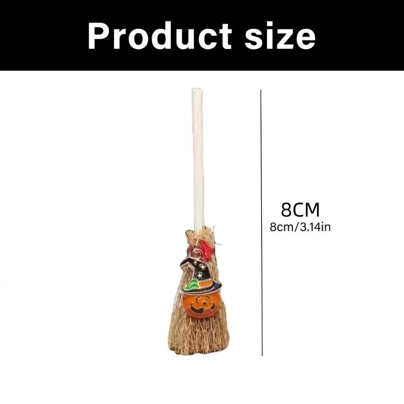 Halloween Multipurpose Miniature Witch Broom Ornament PVC Craft Hanging Pendant Charm Home Accent Car Interior Decors