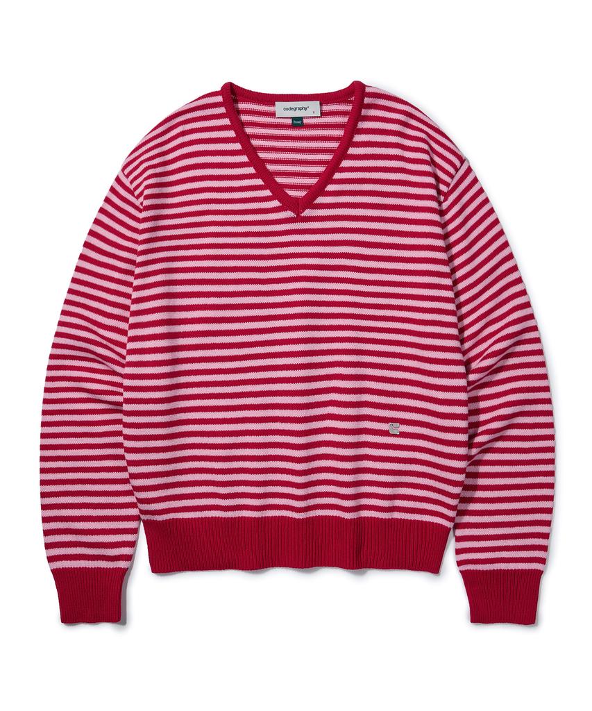 CGP (Women) V-Neck Striped Knit_Pink