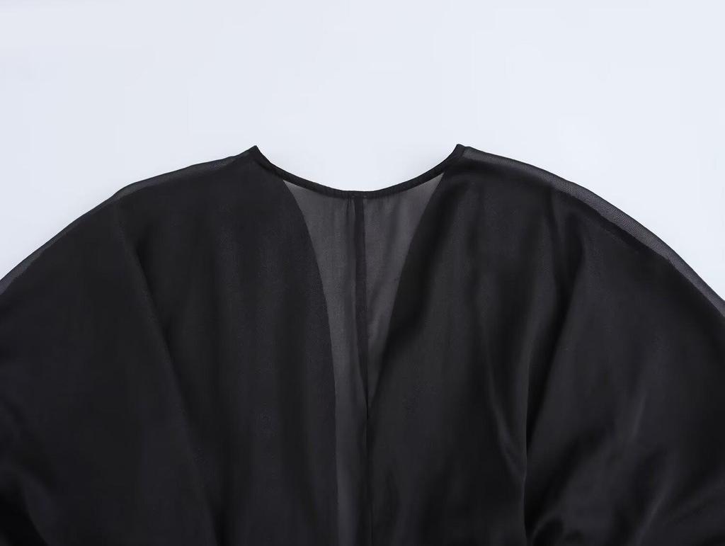 2025 Spring Women's European & American Style V-Neck Long Sleeve Loose French Dress