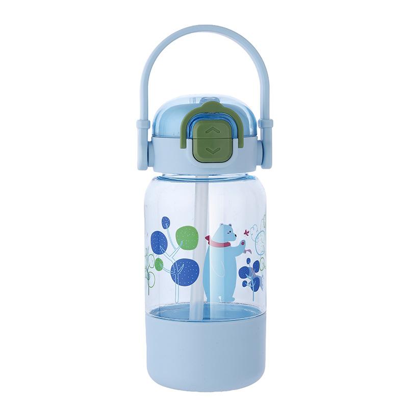 Water bottle Children's straw water cup Large capacity summer drop-proof plastic Portable high temperature resistant student kettle Cute double drink