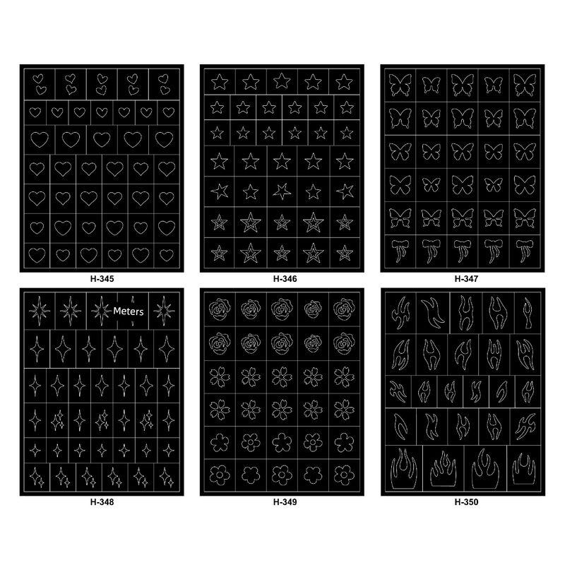 

Вырезанные Новые Светоотражающие Двусторонние Наклейки для Ногтей Cut Out three-generation H-345-H-350(6 models)