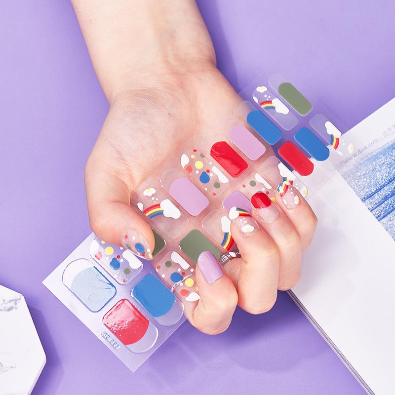 22pcs Sheet Laser Bronzing Full Cover Nail Stickers Long Lasting Tearable Cute Nail Art Wraps Design