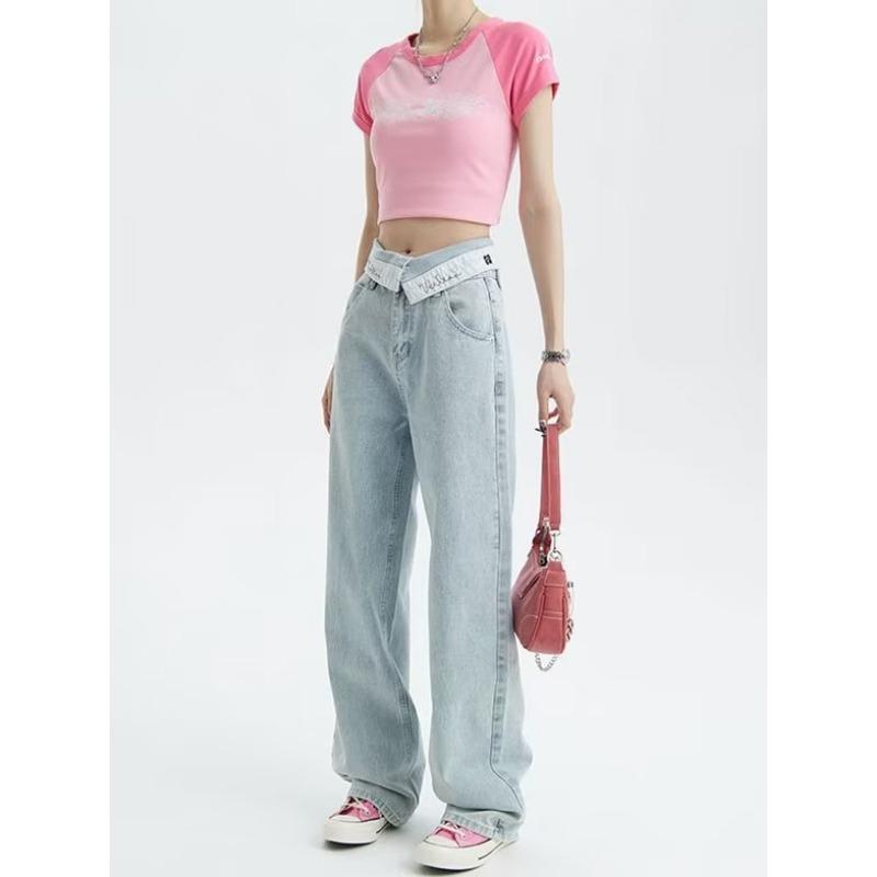 Straight Leg Pant Jeans for Women Spring and Summer High-waisted Loose Thin Wide-legged Dragging Trousers