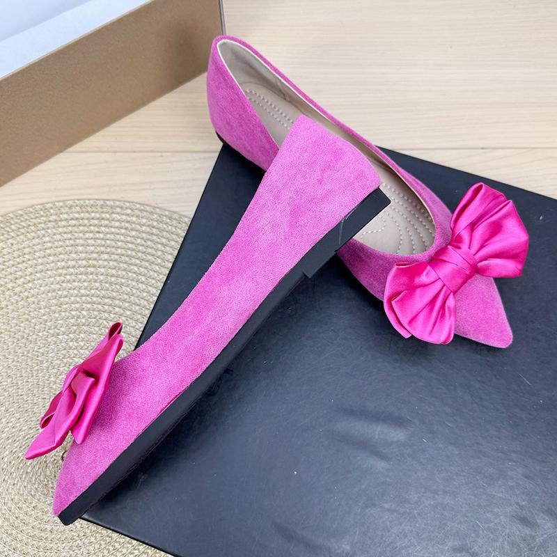 Fashion Flat Shoes for Women Spring and Autumn of 2025 New Pointed Suede Color Blocked Butterfly Bow Flat Shoes Large Sizes 41-43