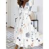 Loose V-neck Printed Women's Dress Bohemian Style Long Sleeve Large Size Autumn Clothing