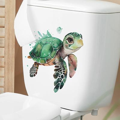 Cartoon Sea Art Toilet Sticker Removable Self-adhesive Bathroom Waterproof PVC Living Room Turtle Wall Animal Toilet Lid Decoration