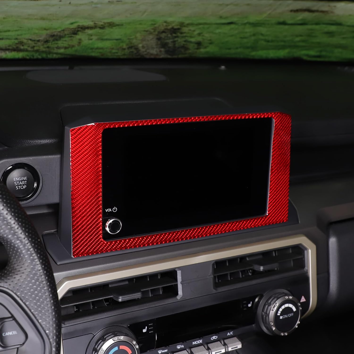 Dashboard Navigation Screen Frame Cover Trim Compatible with Toyota Tacoma 2024 2025 8IN Screen, Carbon Fiber Car Interior Decoration Accessories красный