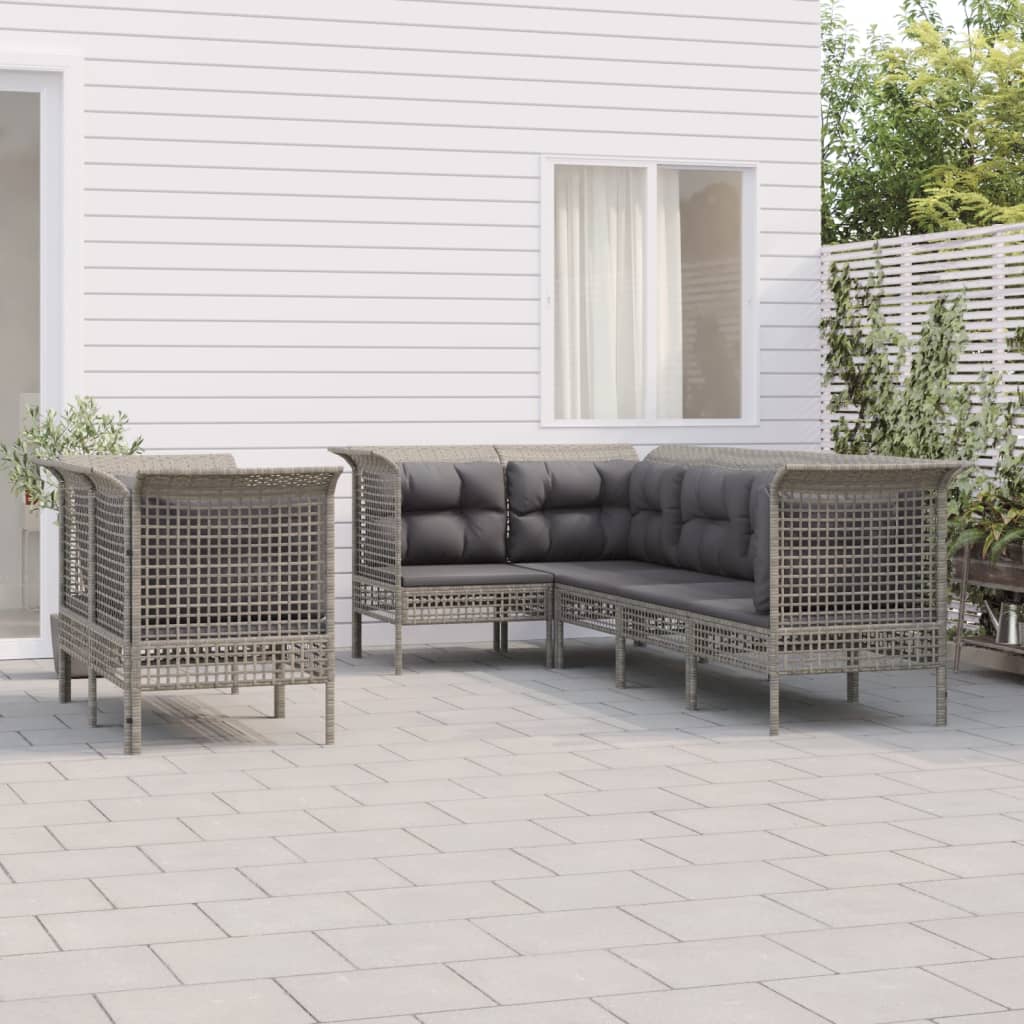 Vidaxl 7-Cz. Garden Lounge Set, Cushions, Grey, Rattan PE