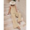 South East Asia Spring and Summer Large Size Loose Temperament Casual Foreign Style Hemp Sleeveless Solid Color Fashion Sports Suit