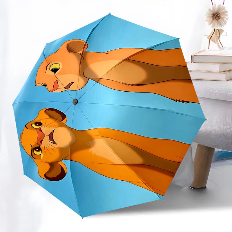 Paraguas Automático de Apertura y Cierre Temático El Rey León Simba Nala, Paraguas Portátil de 8 Varillas de Colores Brillantes, Adecuado para Hombres y Mujeres, Un Regalo Perfecto