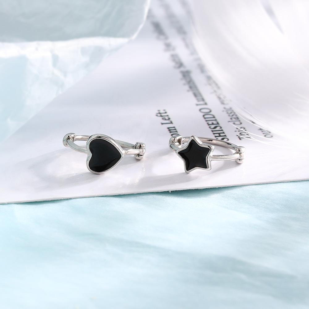 Black Mini Love Ear Buckle Dark Cold Wind Small Earrings Personalized Drop Glaze Star Earbone Clip Earrings Female