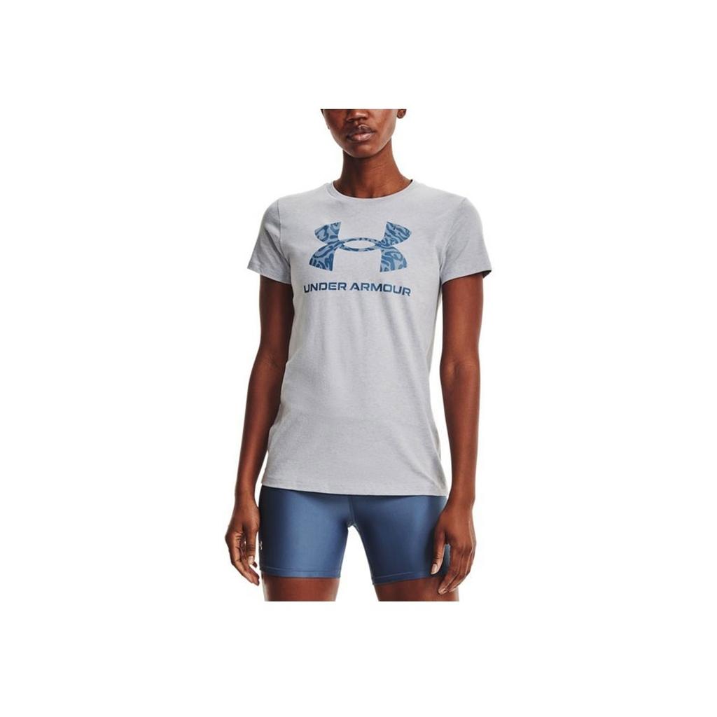 Under Armour Training Sports Printed Crew Neck T-Shirt Women Tops Grey 1363352-011