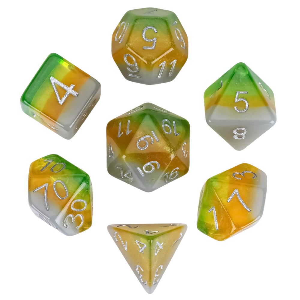 Cusdie Multilayer DND Dice Resin Glitter Die 7Pcs D4-D20 Multicolour Polyhedral Dice Set for D&D Tabletop Role Playing Games