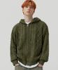 TRILLION Washable Aran Cable Hooded Zip-Up Knit (Khaki)