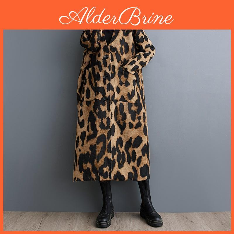 Leopard Loose Casual Vintage Oversized Long Spring Autumn Coat For Women Jacket Clothes Outerwear