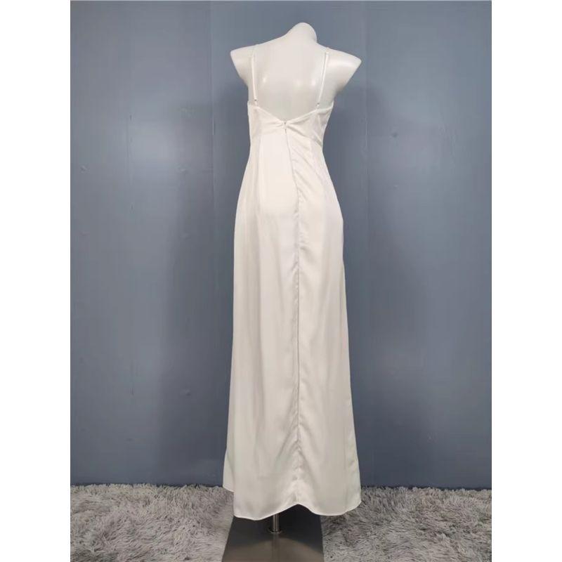 Export Single Lu Home Swing Collar Sling Smooth Fabric Fold Split Film Trip Shoot Bridal Light Wedding Dress Dress Women