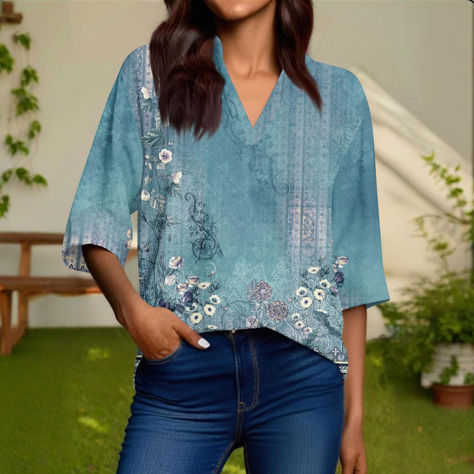 

Жіноча модна повсякденна сорочка з V-подібним вирізом рукав 3/4 пуловер топ XL