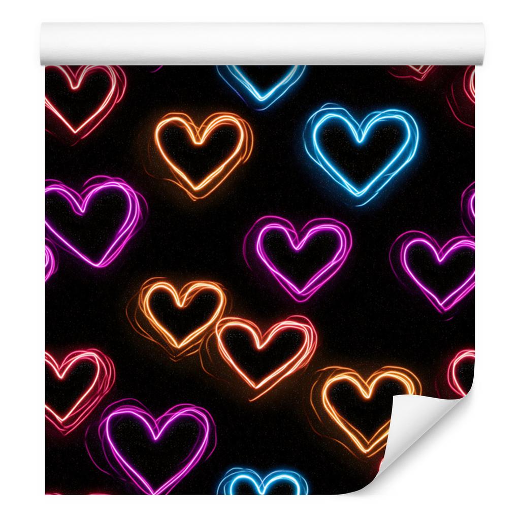 Neon Glitter Hearts Wallpaper Black, Rust and Plum 50x1000