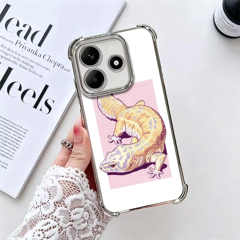 Lizards Geckos Cute Pet Plating Phone Case For Xiaomi Redmi Note 14 15 Pro Plus 13 12 11 11S 11T 10 9S 9 5G Anti-Fall Airabag Co
