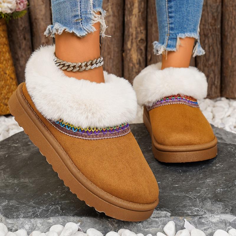New Round Toe Thick-soled Snow Boots for Women, Plus-size Fleece Short-top Cotton Shoes