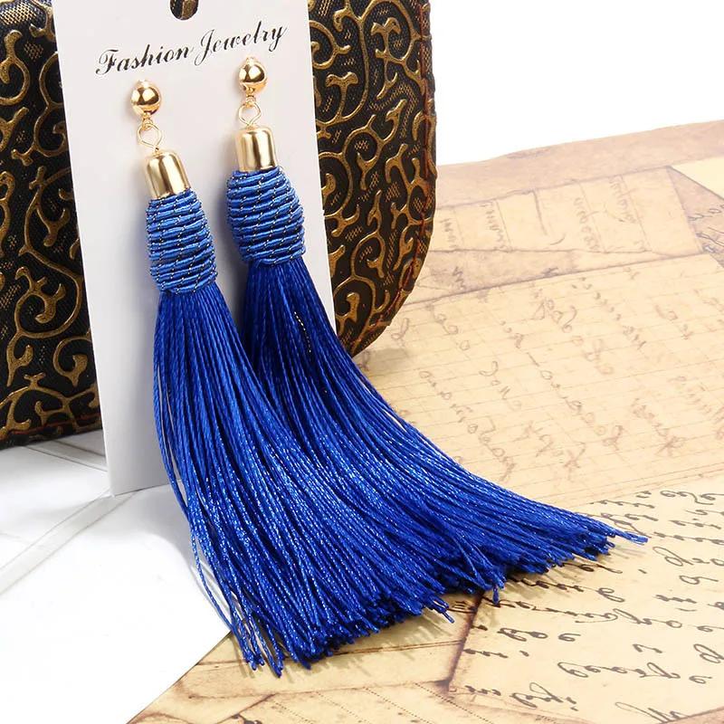 Bohemia Hand-Woven Tassel Dangle Earrings For Women Ethnic Silk Fabric Long Drop Earring New Female Boho Jewelry Gift