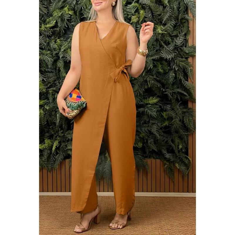 Female Casual Jumpsuit V-Neck Sleeveless Lace-up Jumpsuits For Women Fashion Office Holiday Womens Clothing Jumpsuits Summer New