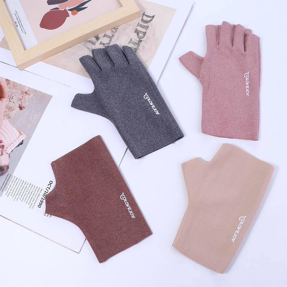 Thin Cloth Cold Proof Outdoor Solid Color Women Mittens Half-finger Warm Gloves Fingerless Gloves
